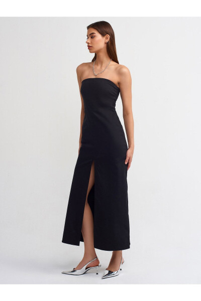 90758 Strapless Dress with Slit - Black - 3