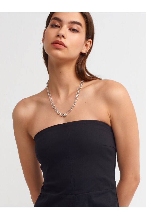 90758 Strapless Dress with Slit - Black - 4