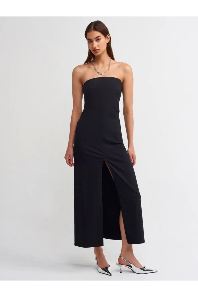 90758 Strapless Dress with Slit - Black - DILVIN (1)