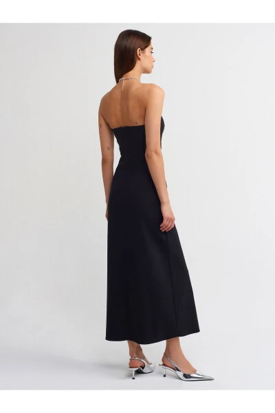90758 Strapless Dress with Slit - Black - 3