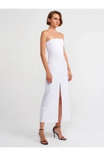90758 Straplez Elbise-Beyaz-Beyaz 