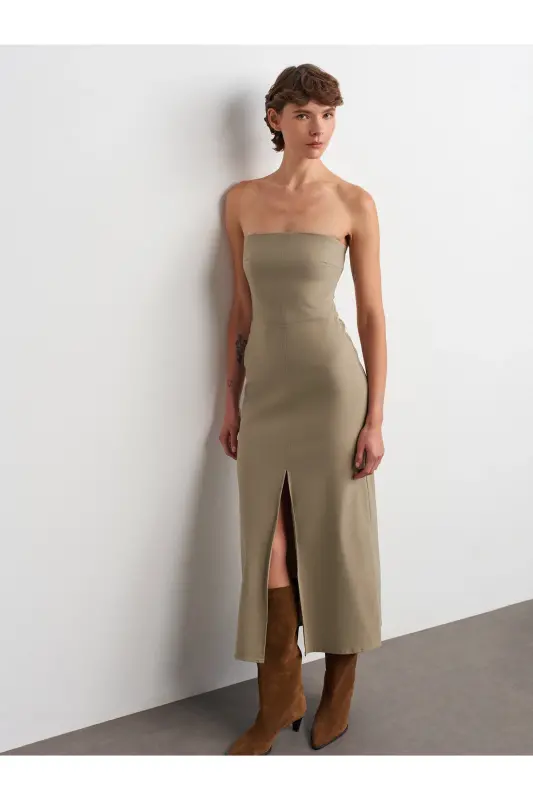 90758 Straplez Elbise-Çağla-Çağla - 3