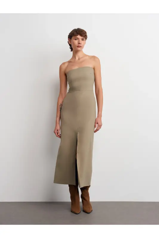 90758 Straplez Elbise-Çağla-Çağla - 5