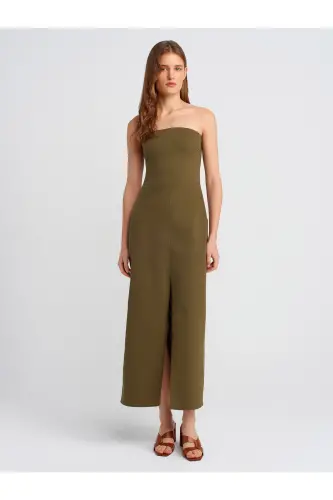 90758 Straplez Elbise-Haki-Haki 