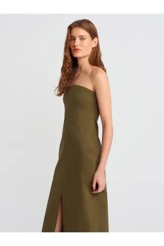 90758 Straplez Elbise-Haki-Haki - 3