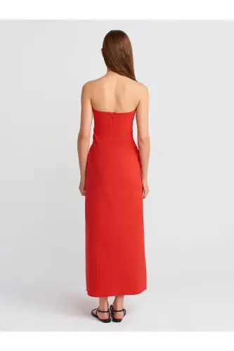 90758 Straplez Elbise-Kırmızı-Kırmızı - 2