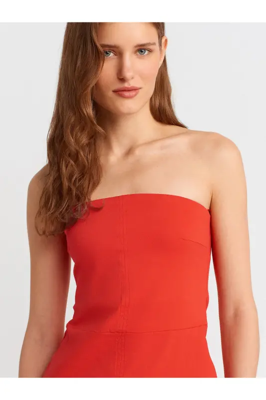 90758 Straplez Elbise-Kırmızı-Kırmızı - 4