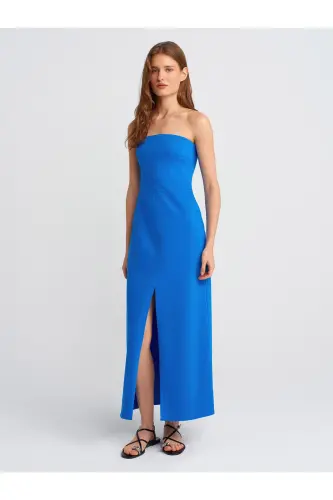 90758 Straplez Elbise-Saks-Saks 