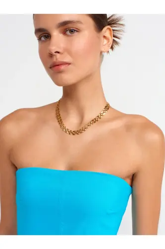 90758 Yirtmaç Detalli Straplez Ko'ylak-aqua-Aqua - 4