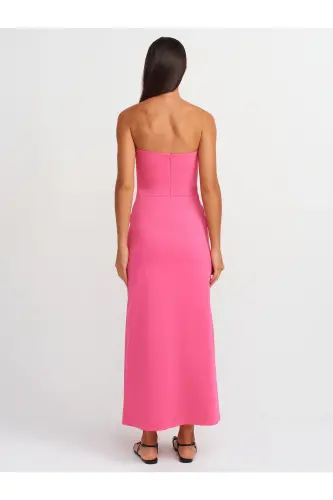 90758 Yırtmaç Detaylı Straplez Elbise-ş.pembe-Ş.Pembe - DILVIN (1)