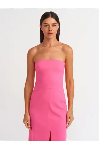 90758 Yırtmaç Detaylı Straplez Elbise-ş.pembe-Ş.Pembe - 3