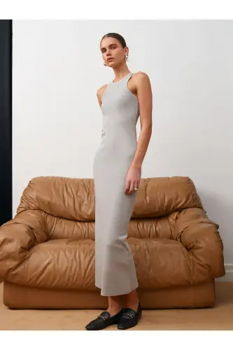 90805 Washing Effect Midi Dress-Light Gray-Light Gray 