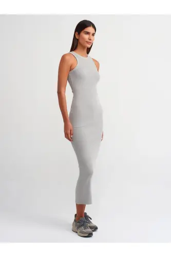 90805 Washing Effect Midi Dress-Light Gray-Light Gray - 5