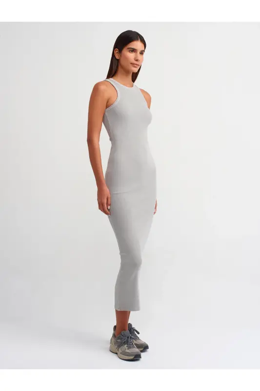 90805 Washing Effect Midi Dress-Light Gray-Light Gray - 5