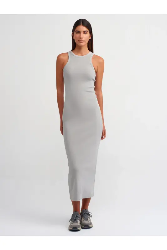 90805 Washing Effect Midi Dress-Light Gray-Light Gray - 7