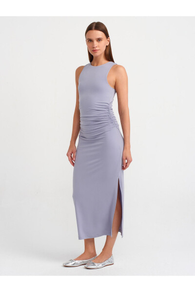 90861 Long Dress with Slit Detail - Grey - 1