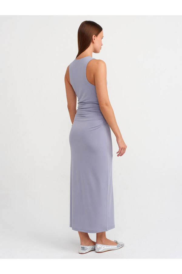 90861 Long Dress with Slit Detail - Grey - 3