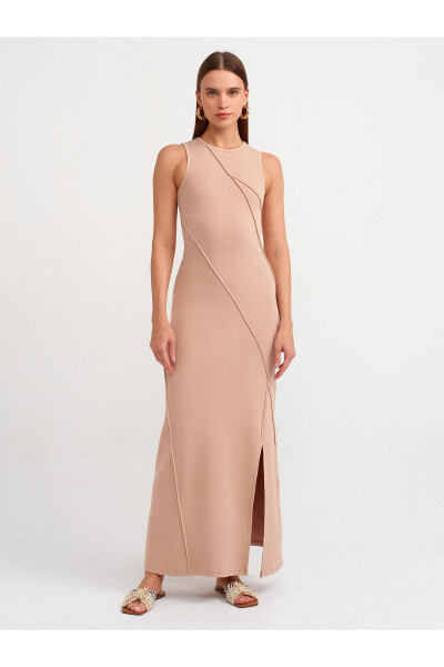 90868 Maxi Dress with Wash Effect - Beige - 5