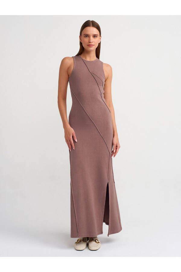 90868 Maxi Dress with Washing Effect - Coffee - 12