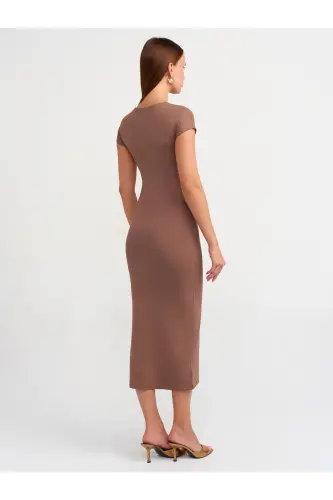 90890 Bicycle Collar Long Dress-Milky Coffee-Milky Coffee - 2