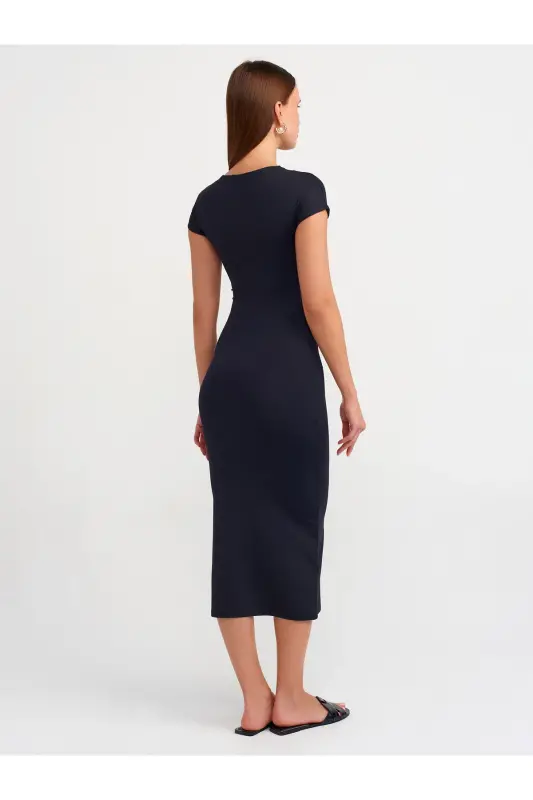 90890 Bisiklet Yaka Uzun Elbise-Siyah-Siyah - 2