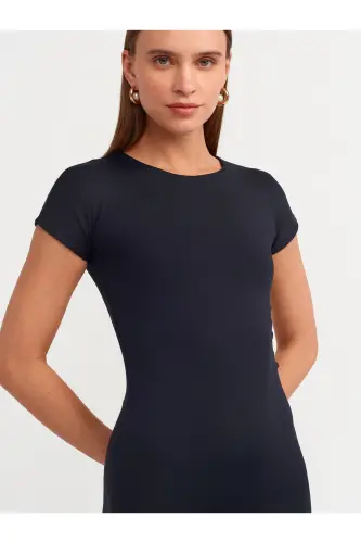 90890 Bisiklet Yaka Uzun Elbise-Siyah-Siyah - 4