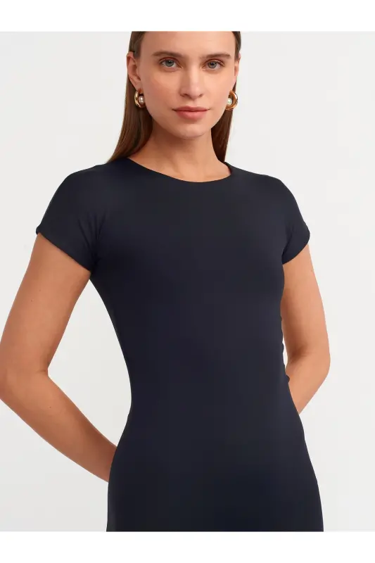 90890 Bisiklet Yaka Uzun Elbise-Siyah-Siyah - 4