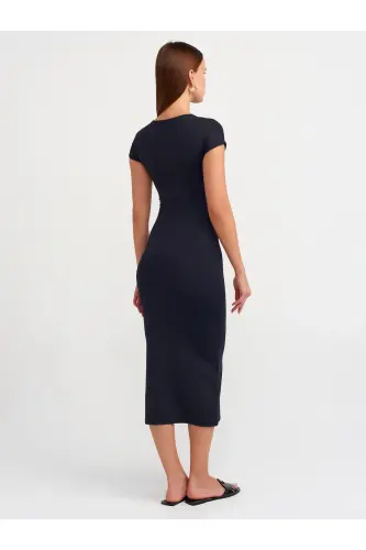 90890 Bisiklet Yaka Uzun Elbise-Siyah-Siyah - DILVIN (1)