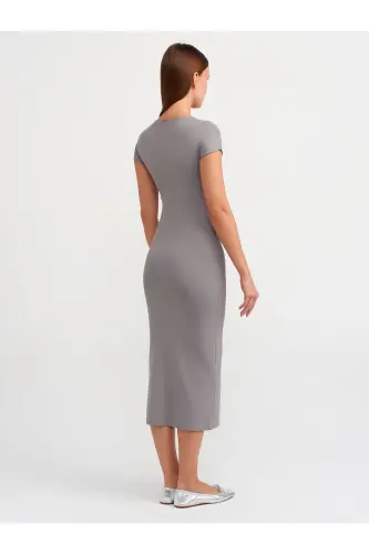 90890 Crew Neck Long Dress-Gray-Gray - DILVIN (1)