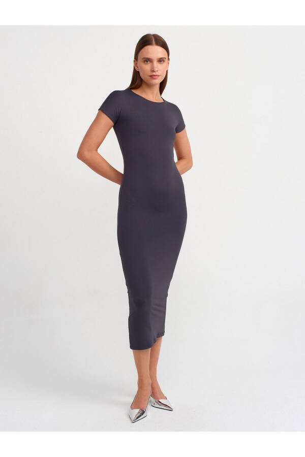 90890 Long Dress with Bicycle Collar - Anthracite - 9