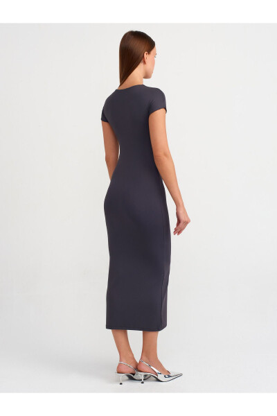 90890 Long Dress with Bicycle Collar - Anthracite - 6