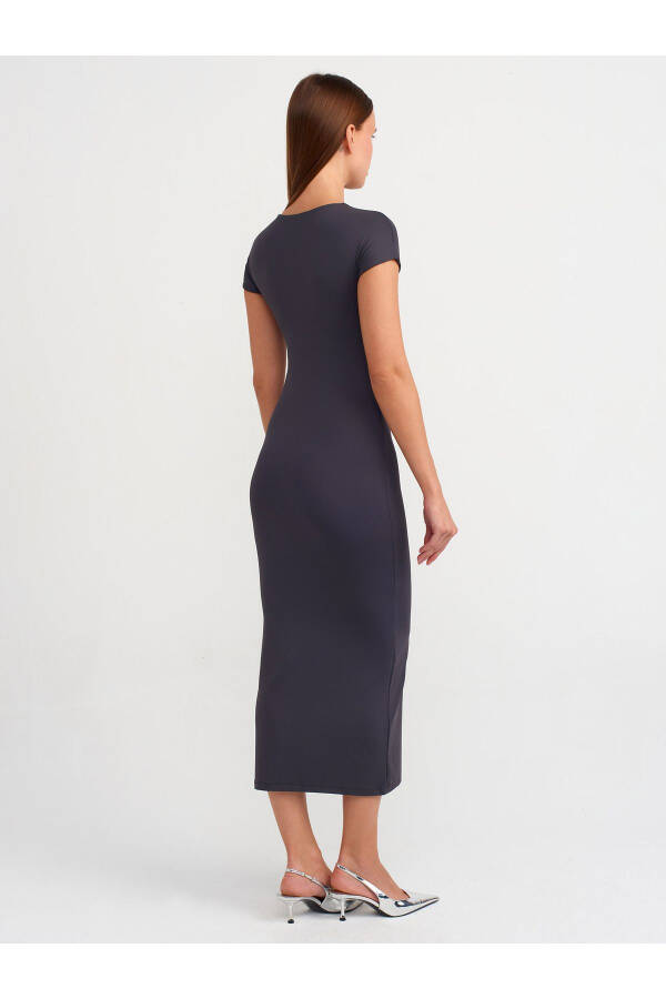 90890 Long Dress with Bicycle Collar - Anthracite - 2