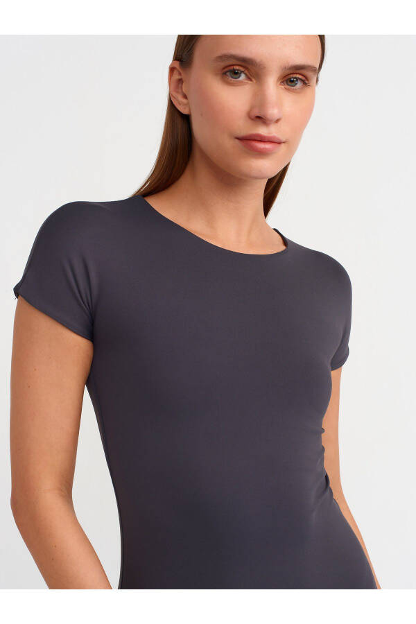 90890 Long Dress with Bicycle Collar - Anthracite - 4