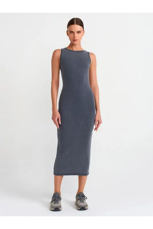 90891 Ärmelloses langes Kleid mit Wasch-Effekt-Anthrazit - Anthrazit - 1