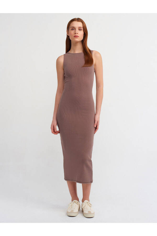 90891 Yıkama Efektli Kolsuz Uzun Elbise-Kahve-Kahve - 1
