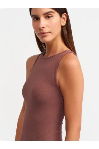 90892 Kolsuz Uzun Elbise-Kahve-Kahve - 4