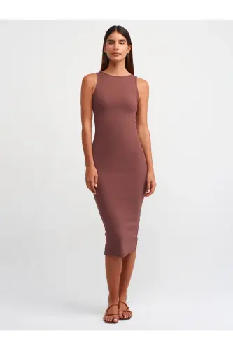 90892 Kolsuz Uzun Elbise-Kahve-Kahve 