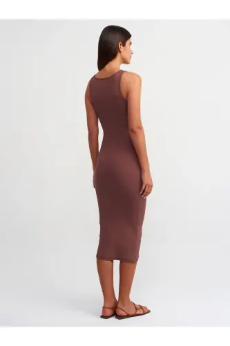 90892 Kolsuz Uzun Elbise-Kahve-Kahve - DILVIN (1)