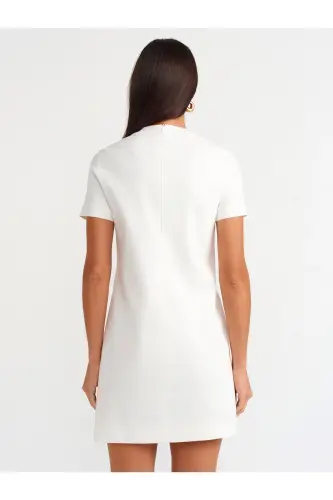 90899 Bisiklet Yaka Mini Elbise-beyaz-Beyaz - DILVIN (1)