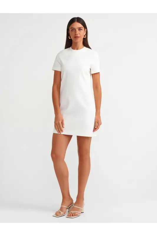90899 Bisiklet Yaka Mini Elbise-beyaz - Beyaz - 3