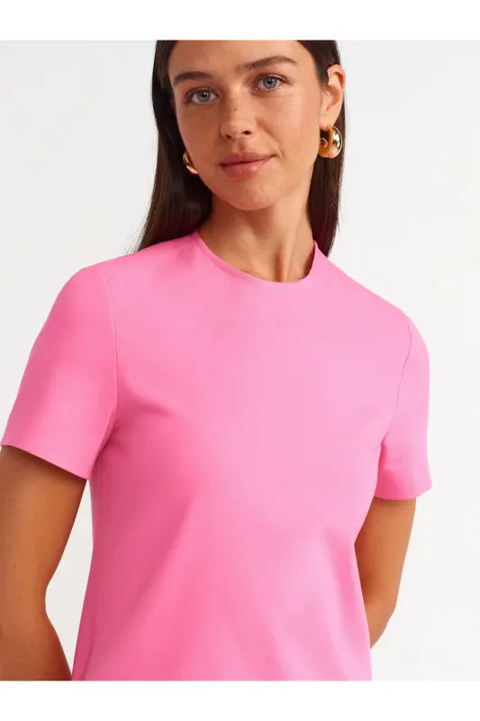 90899 Bisiklet Yaka Mini Elbise-fuşya - 4