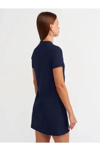 90899 Bisiklet Yaka Mini Elbise-lacivert - Lacivert - DILVIN (1)