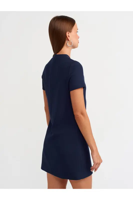 90899 Bisiklet Yaka Mini Elbise-lacivert - Lacivert - 2