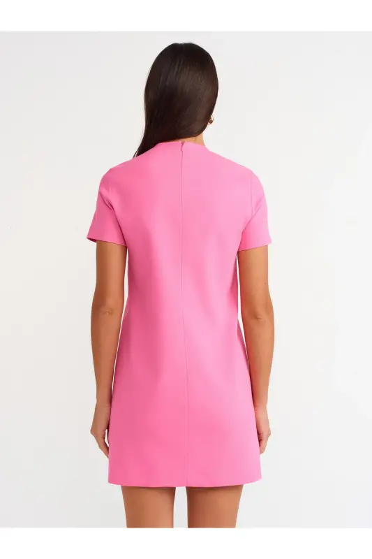 90899 Crew Neck Mini Dress-fuchsia-Fuchsia - 2