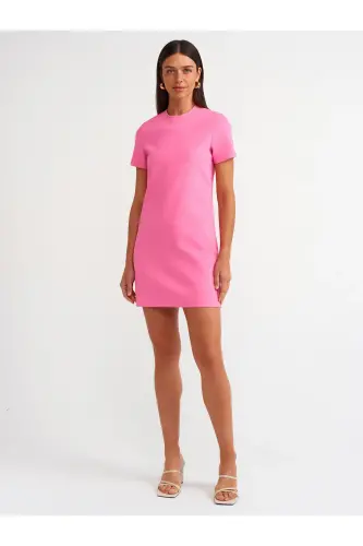 90899 Crew Neck Mini Dress-fuchsia-Fuchsia - 3