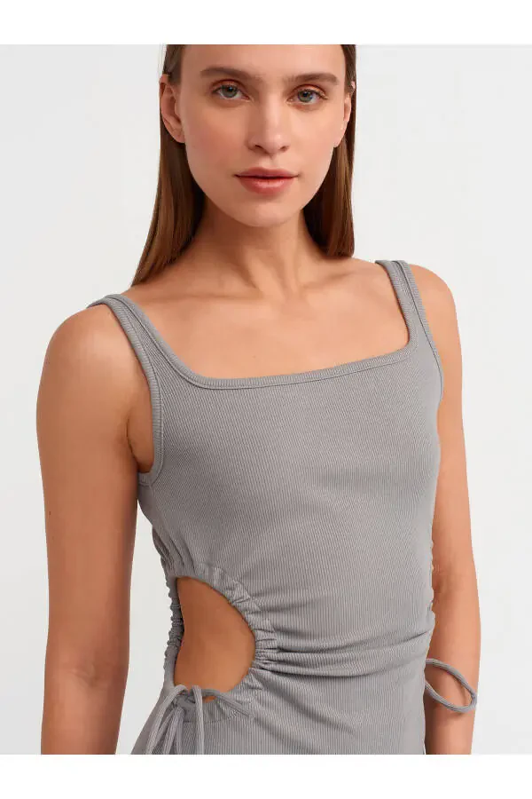 9094 Deraza detallari bilan uzun ko'ylak - kulrang - 15