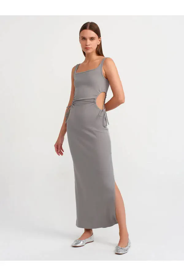 9094 Long Dress with Window Detail - Grey - 13