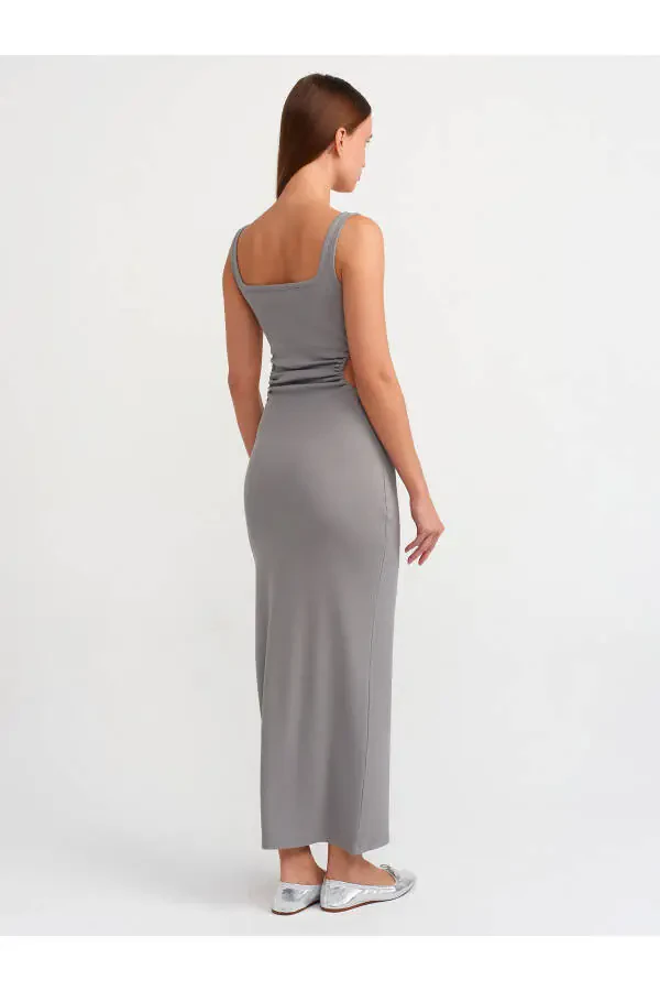 9094 Long Dress with Window Detail - Grey - 10