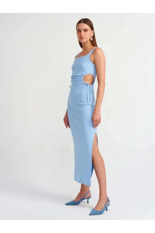 9094 Pencere Detaylı Uzun Elbise-Açık Mavi-Açık Mavi - 3