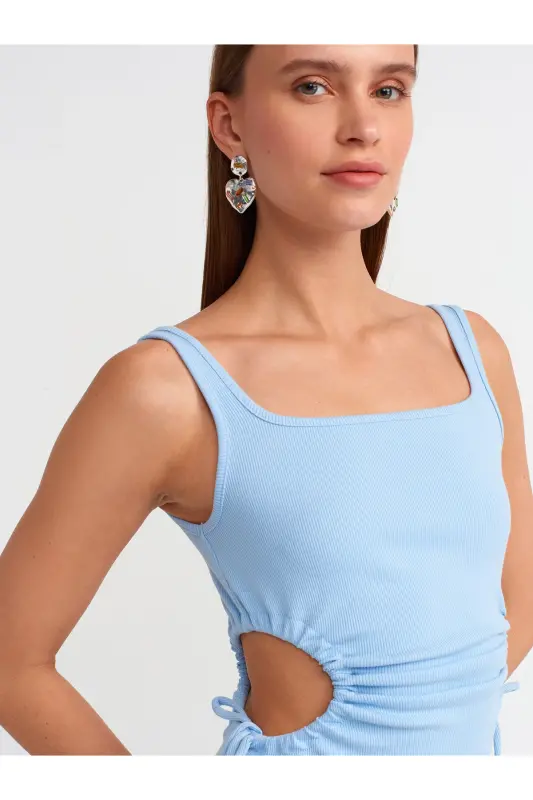 9094 Pencere Detaylı Uzun Elbise-Açık Mavi-Açık Mavi - 4